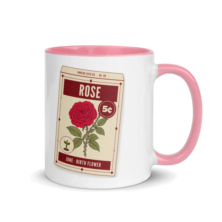 The June Rose Birth Flower Mug in Pink inside.