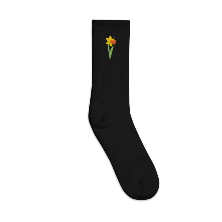 The March Daffodil Birth Flower Socks in Black.