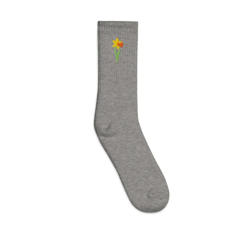 The March Daffodil Birth Flower Socks in Heather Grey.