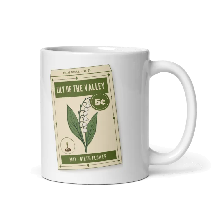 The May Lily of the Valley Birth Flower Mug in White.