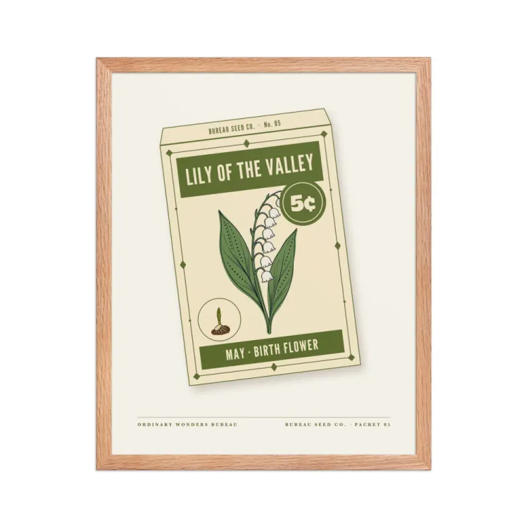 The May Lily of the Valley Birth Flower Framed Print in Red Oak.