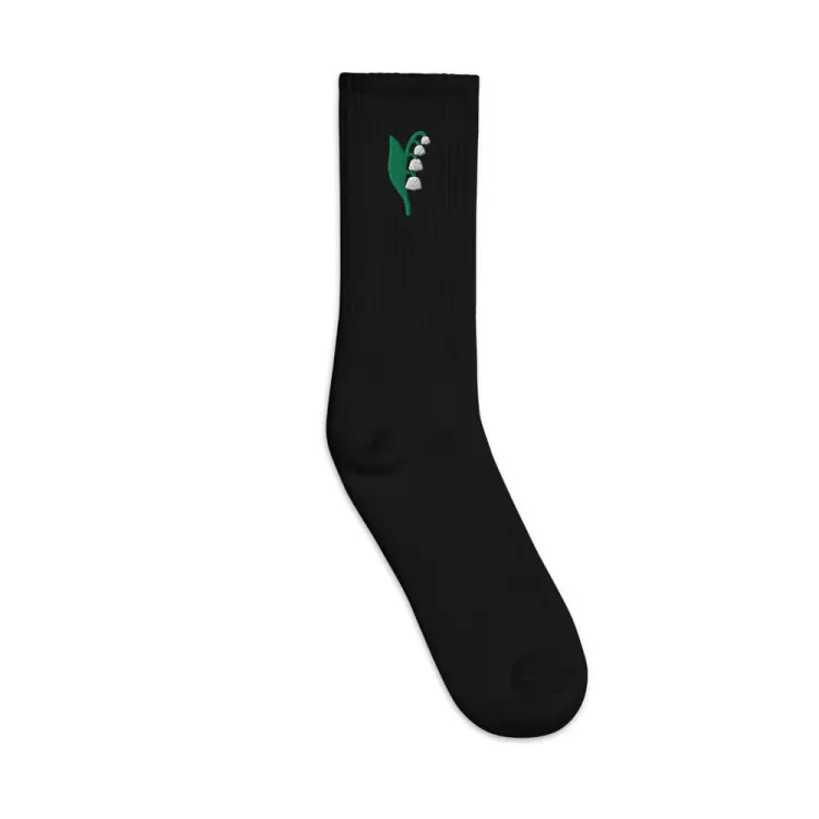 The May Lily of the Valley Birth Flower Socks in Black.