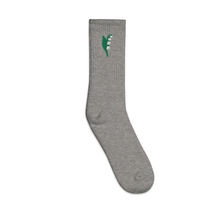 The May Lily of the Valley Birth Flower Socks in Heather Grey.