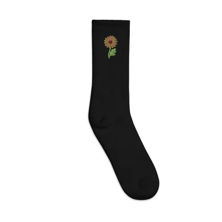 The November Chrysanthemum Birth Flower Socks in Black.
