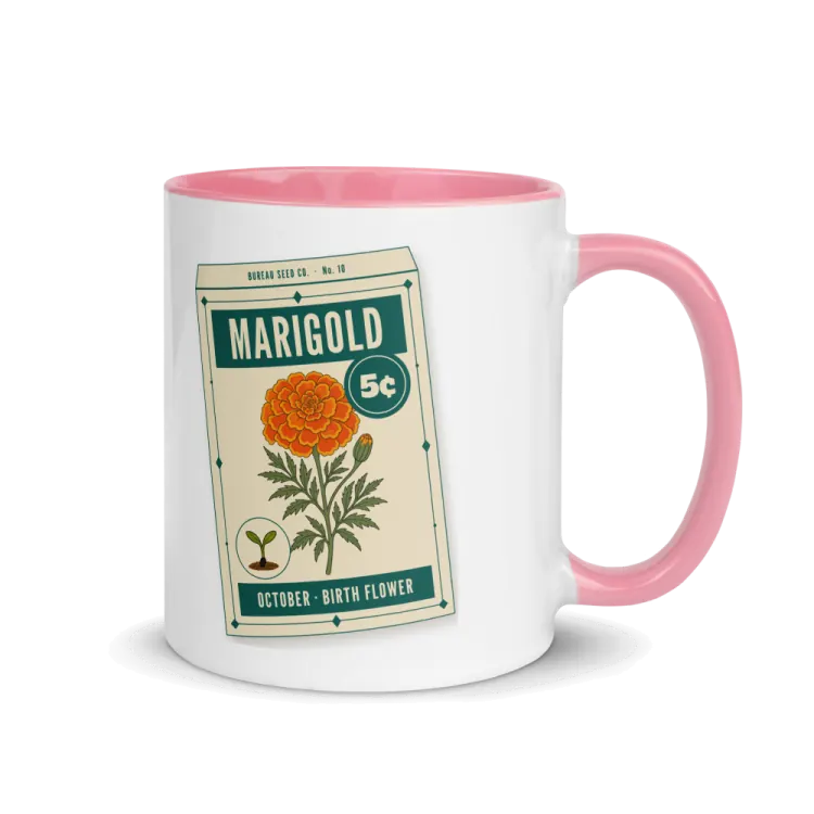 The October Marigold Birth Flower Mug in Pink inside.