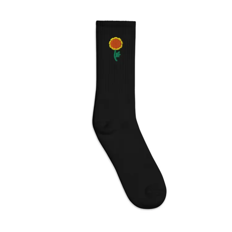 The October Marigold Birth Flower Socks in Black.