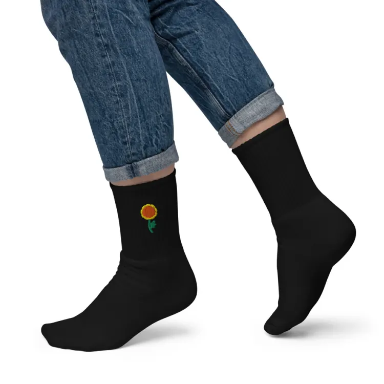 The October Marigold Birth Flower Socks in Black.