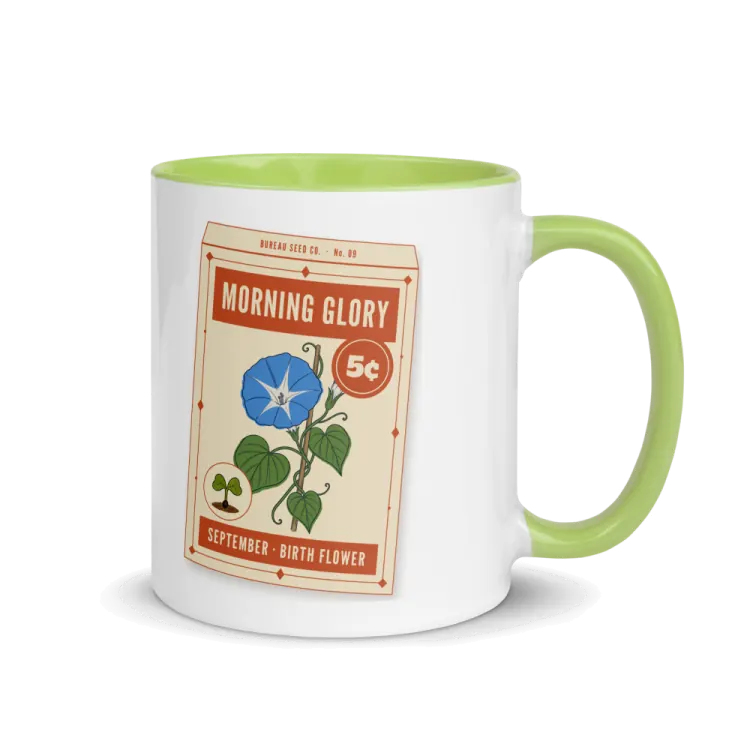 The September Morning Glory Birth Flower Mug in Green inside.