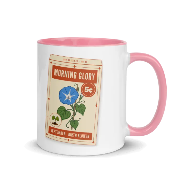 The September Morning Glory Birth Flower Mug in Pink inside.