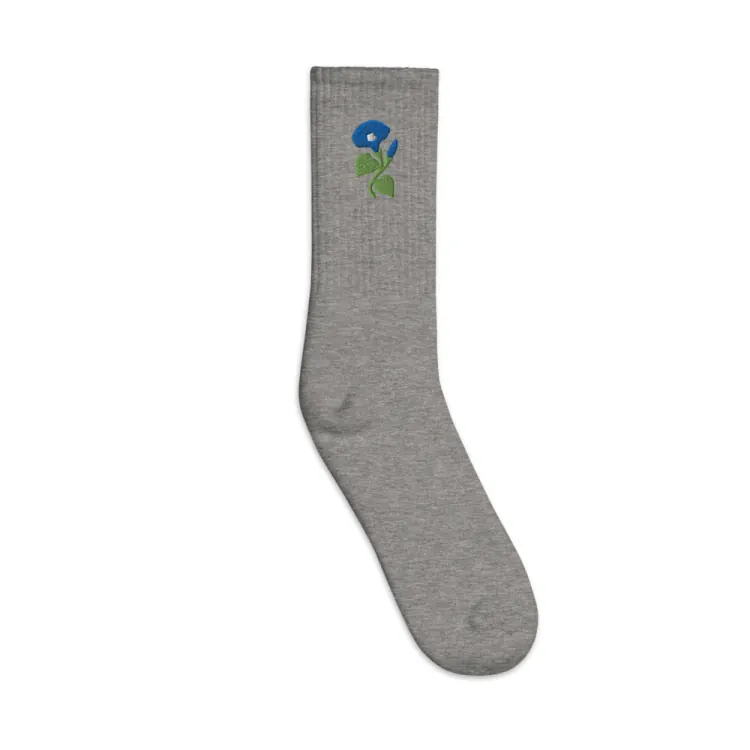 The September Morning Glory Birth Flower Socks in Heather Grey.