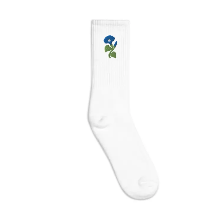 The September Morning Glory Birth Flower Socks in White.