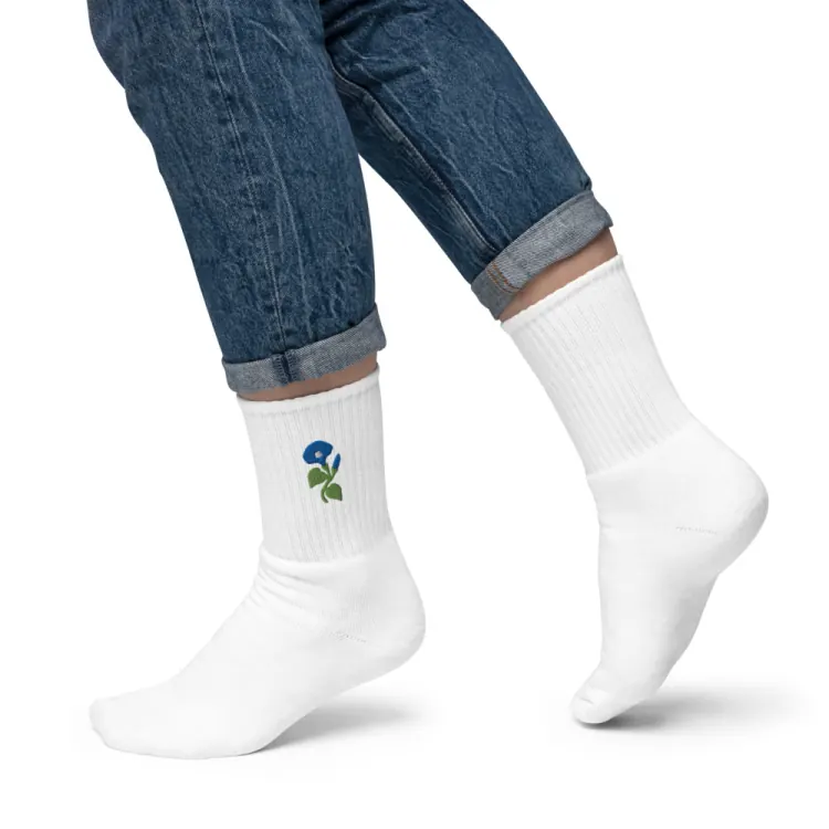 The September Morning Glory Birth Flower Socks in White.