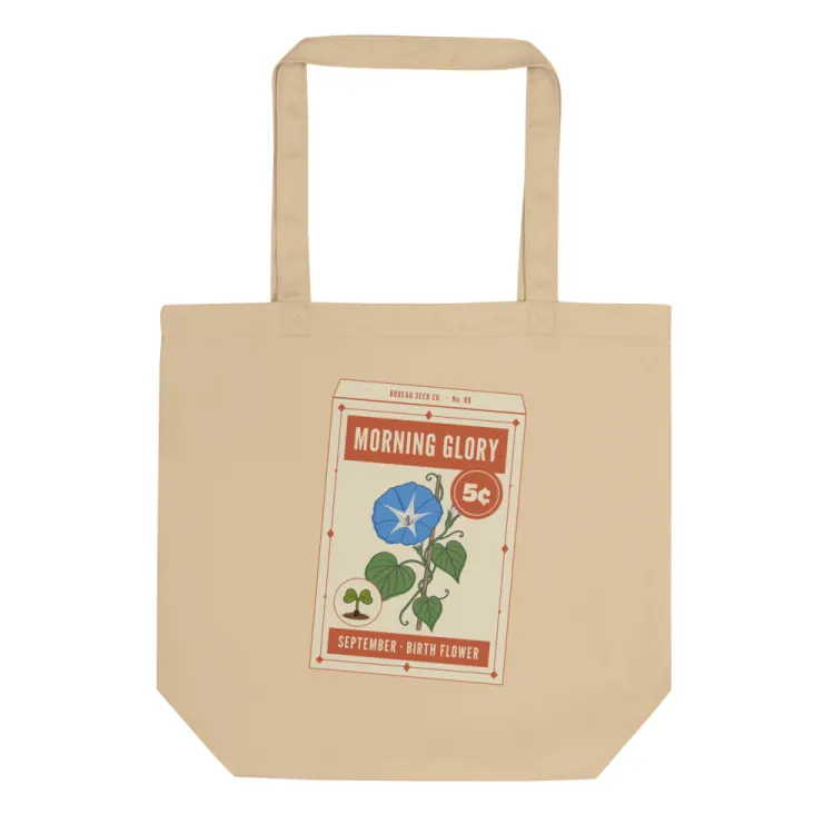 The September Morning Glory Birth Flower Tote in Oyster.
