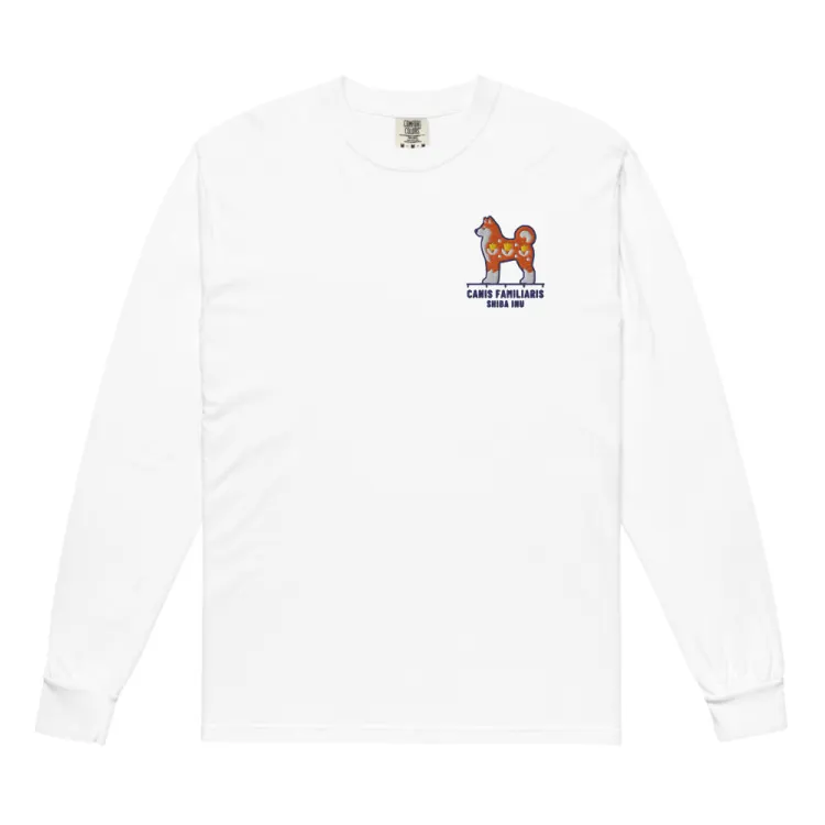 The Shiba Inu Embroidered Long Sleeve in White.