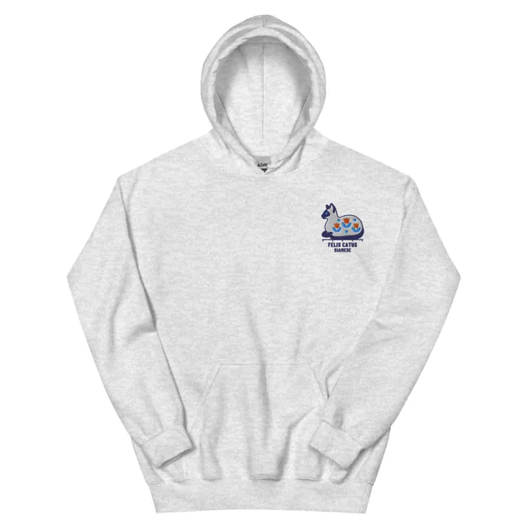 The Siamese Cat Embroidered Hoodie in Ash.