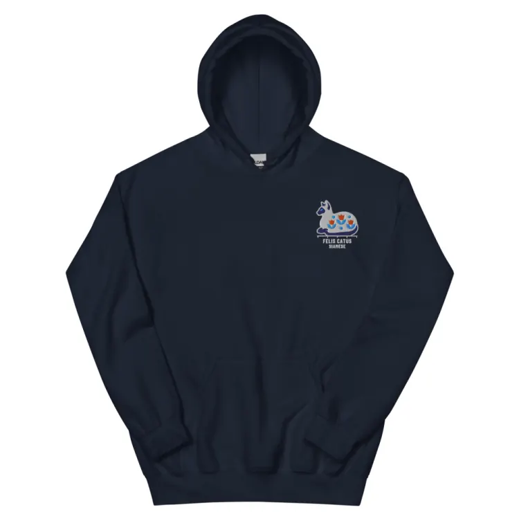 The Siamese Cat Embroidered Hoodie in Navy.