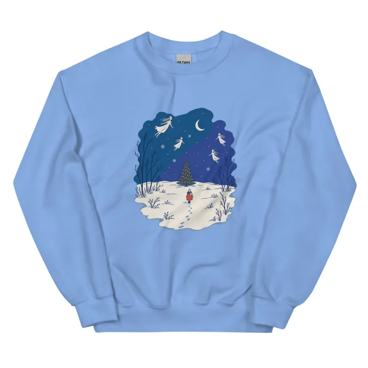 The The Lit Tree Crewneck in Carolina Blue.
