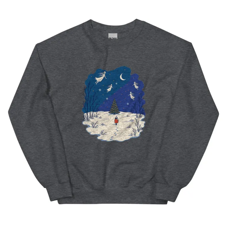 The The Lit Tree Crewneck in Dark Heather.