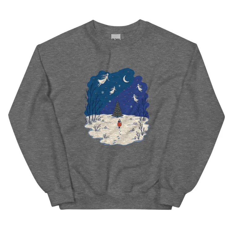 The The Lit Tree Crewneck in Graphite Heather.