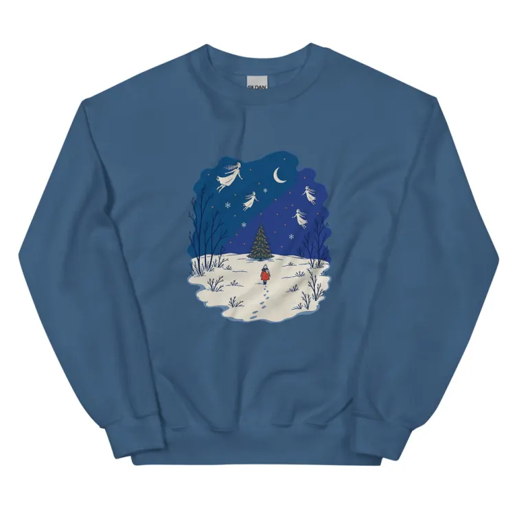 The The Lit Tree Crewneck in Indigo Blue.