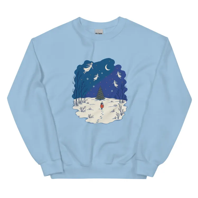 The The Lit Tree Crewneck in Light Blue.