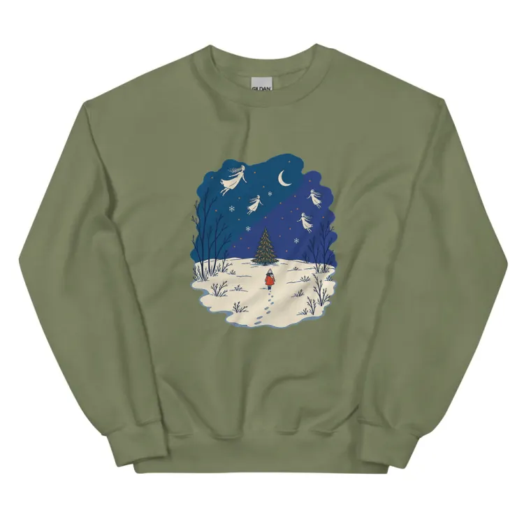 The The Lit Tree Crewneck in Military Green.
