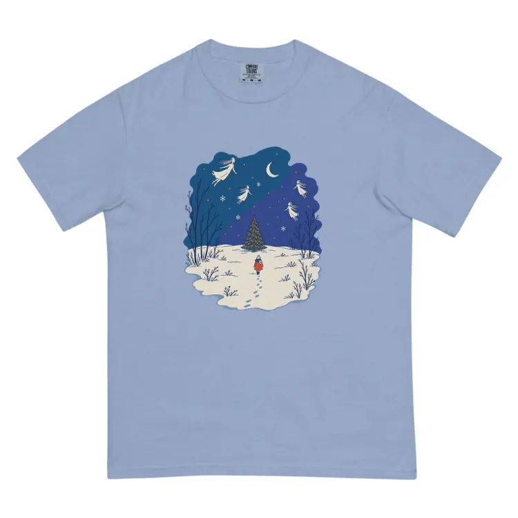 The The Lit Tree Tee in Washed Denim.
