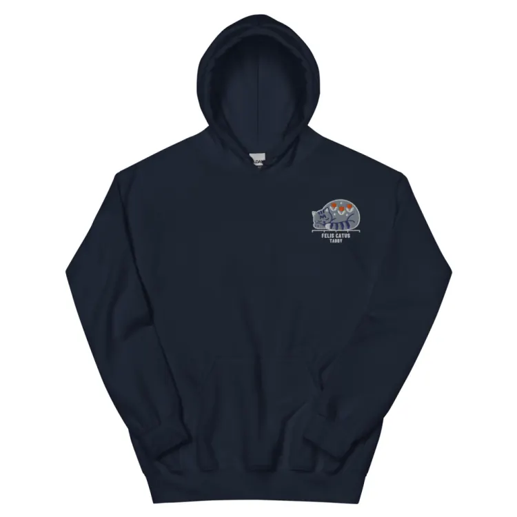The Tabby Cat Embroidered Hoodie in Navy.