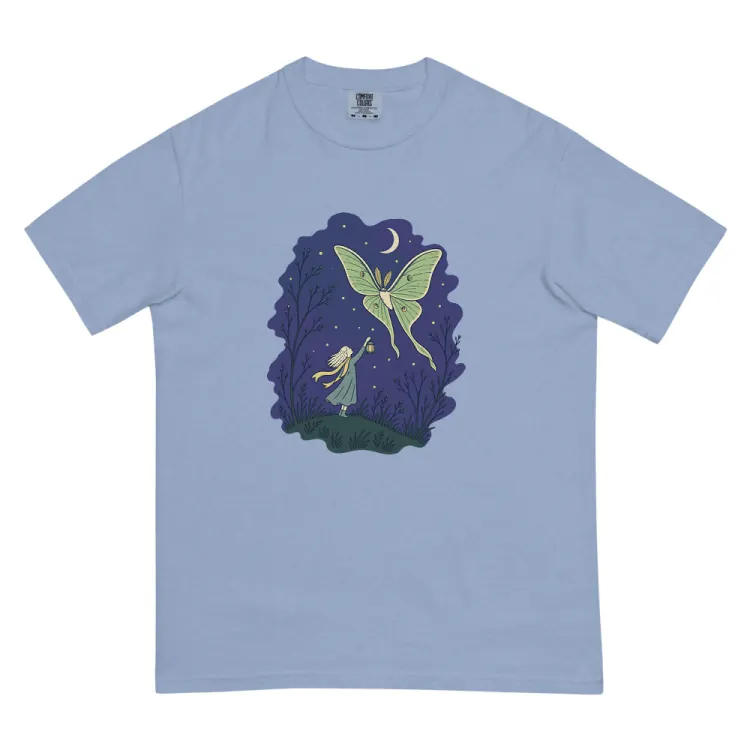 The The Moth Keeper Tee in Washed Denim.