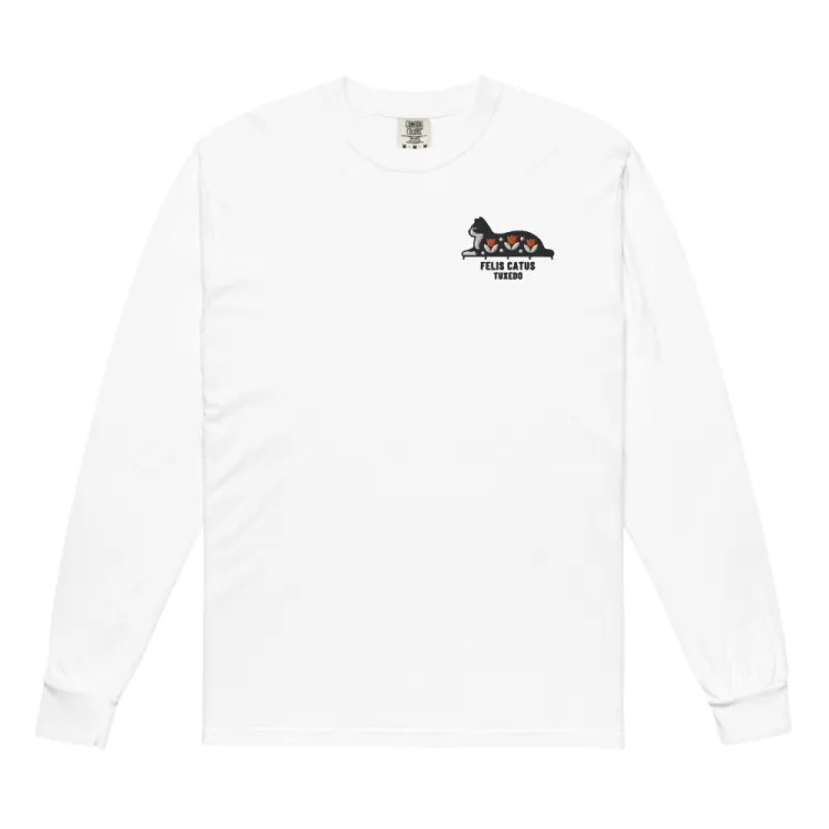 The Tuxedo Cat Embroidered Long Sleeve in White.