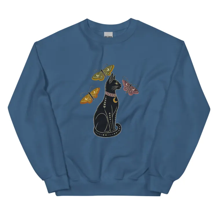 The The Familiar Crewneck in Indigo Blue.