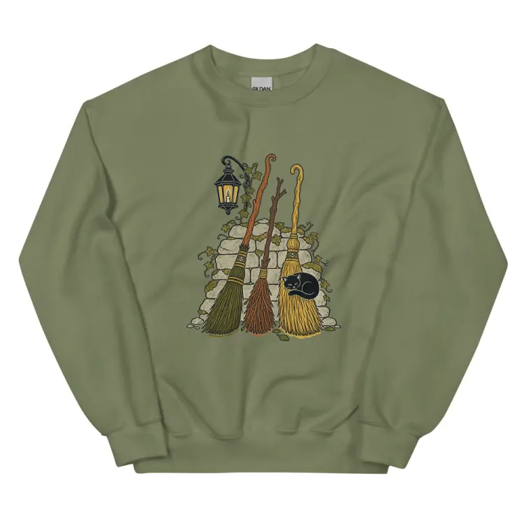 The Broom Parking Crewneck in Military Green.