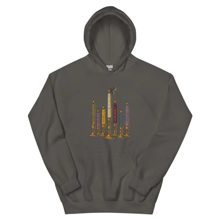 The Seven Candles Hoodie in Charcoal.