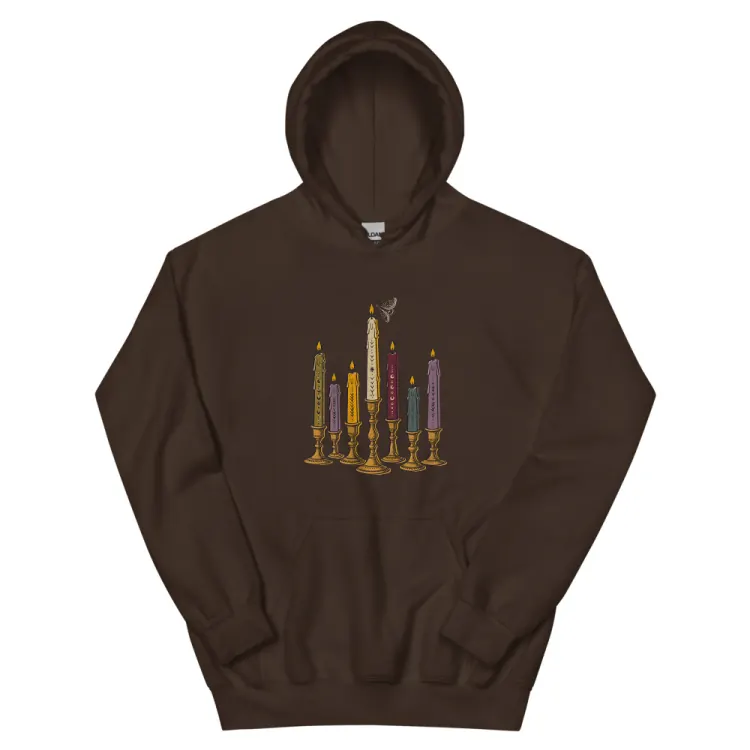 The Seven Candles Hoodie in Dark Chocolate.