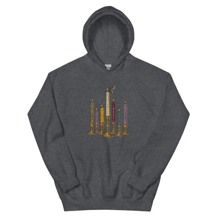 The Seven Candles Hoodie in Dark Heather.