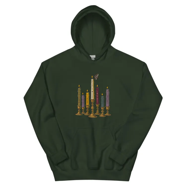 The Seven Candles Hoodie in Forest Green.