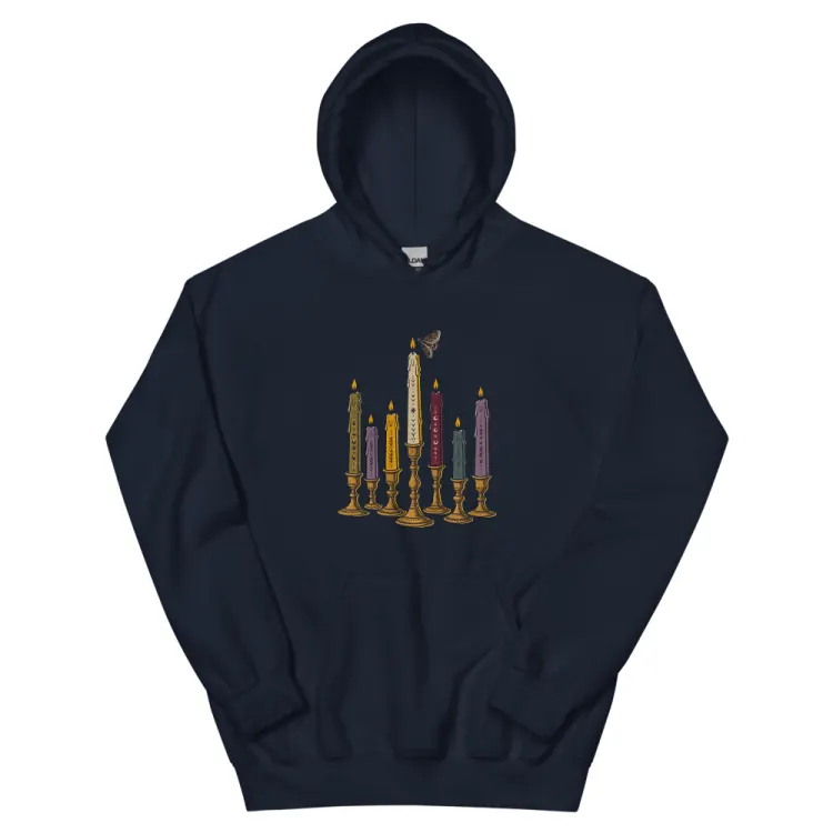 The Seven Candles Hoodie in Navy.
