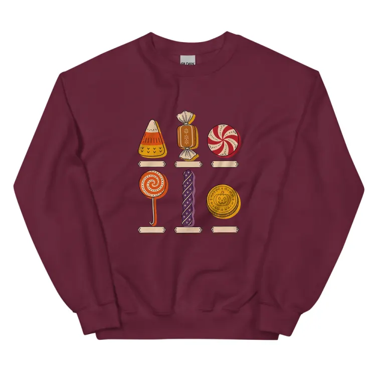 The Specimens of Candy Crewneck in Maroon.