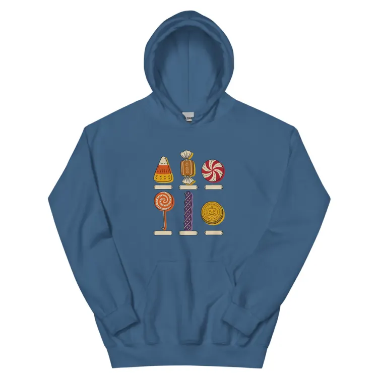The Specimens of Candy Hoodie in Indigo Blue.