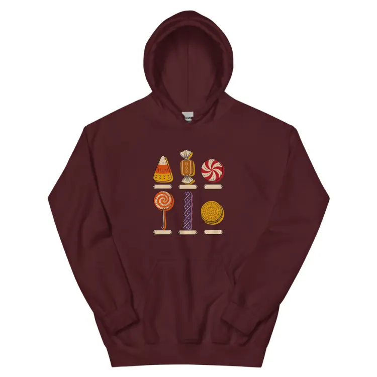 The Specimens of Candy Hoodie in Maroon.