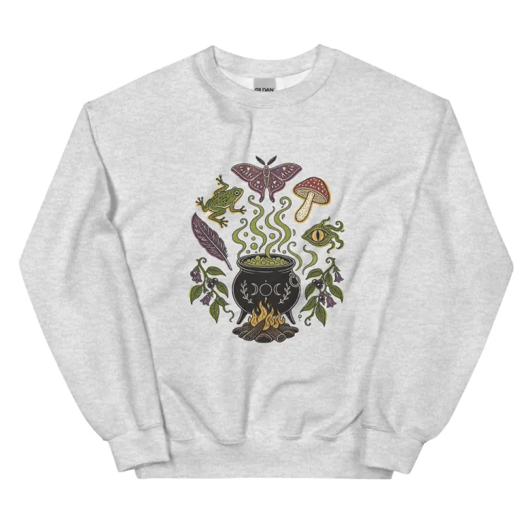 The Cauldron Recipe Crewneck in Ash.