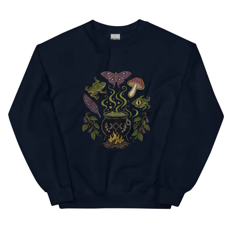 The Cauldron Recipe Crewneck in Navy.