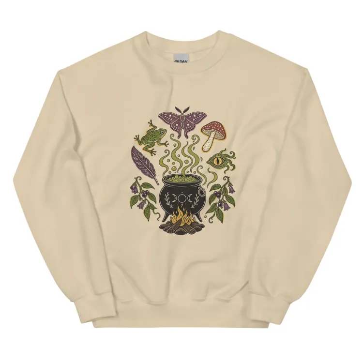 The Cauldron Recipe Crewneck in Sand.