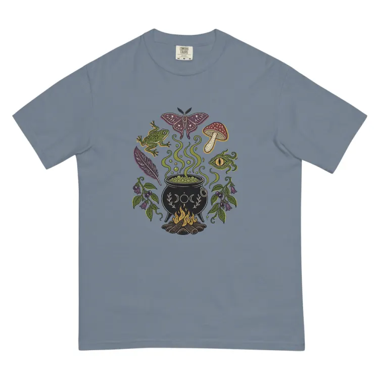 The Cauldron Recipe Tee in Blue Jean.