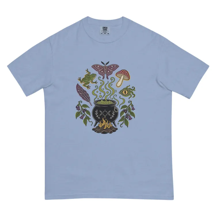 The Cauldron Recipe Tee in Washed Denim.