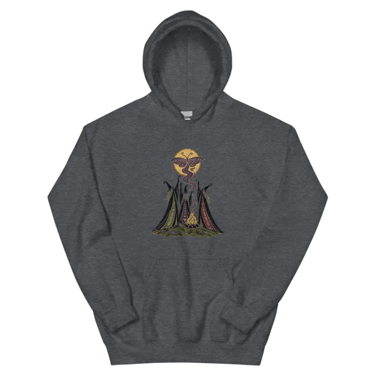 The Three Crones Hoodie in Dark Heather.