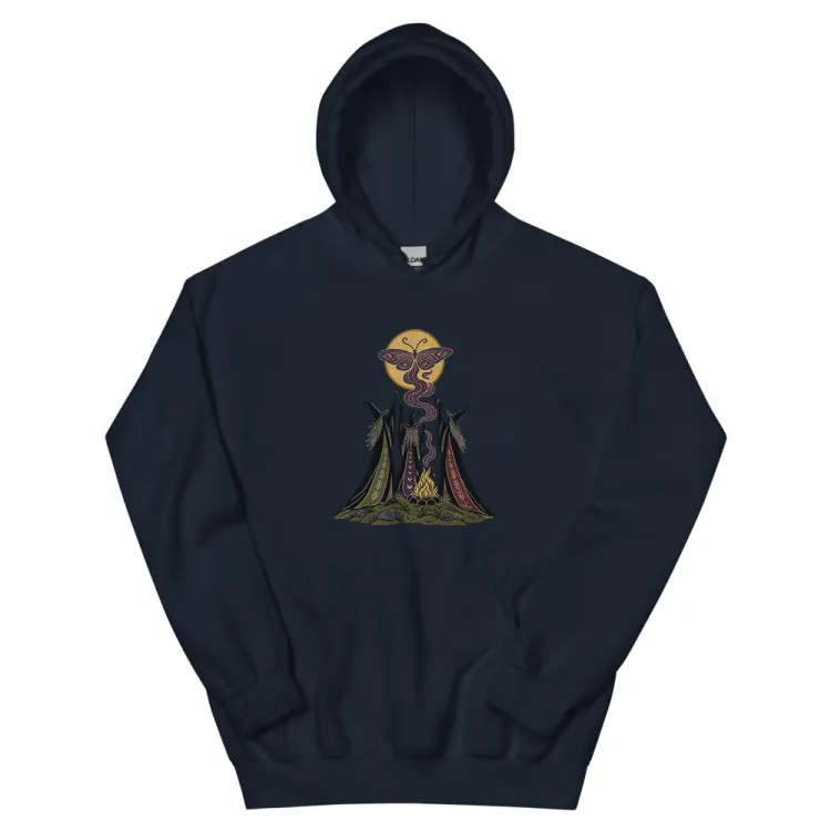 The Three Crones Hoodie in Navy.
