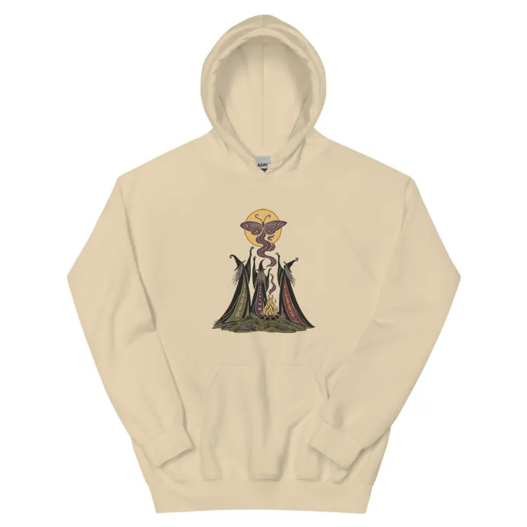The Three Crones Hoodie in Sand.
