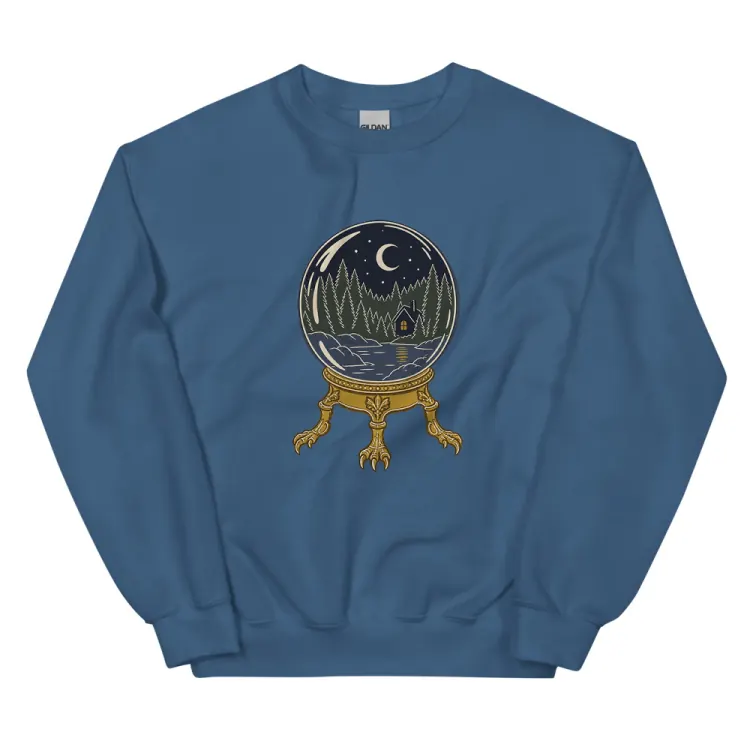 The The Crystal Ball Crewneck in Indigo Blue.