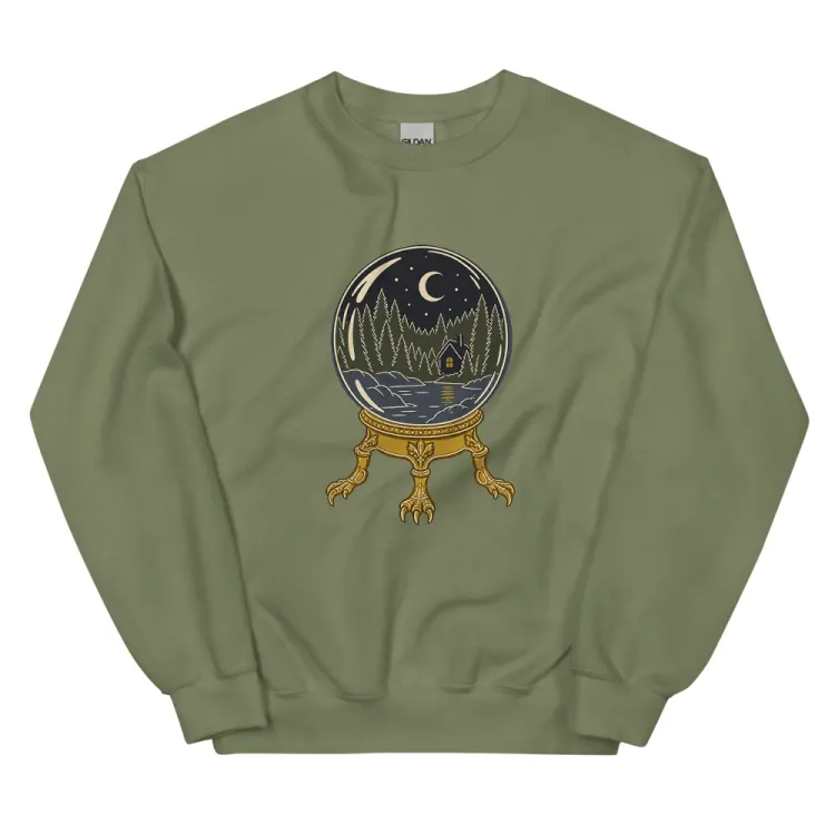 The The Crystal Ball Crewneck in Military Green.